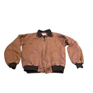 D&D Work Jacket Mens Size L Brown Quilted Lined Full Zip Corduroy Collar